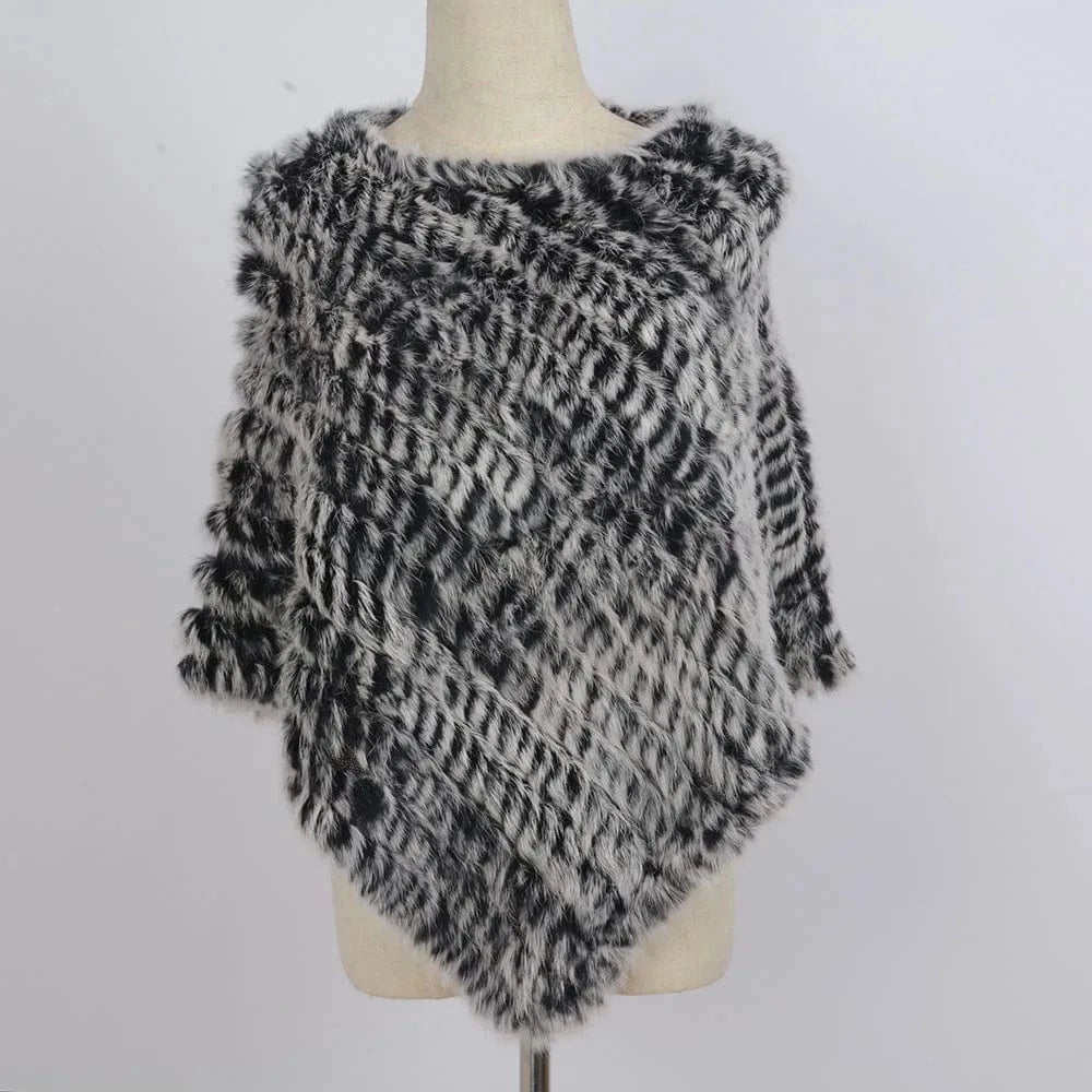 Black Frosted Various Colors Fur Poncho Stretchy Soft Knitted  Rex Rabbit Fur Shawls for Lady