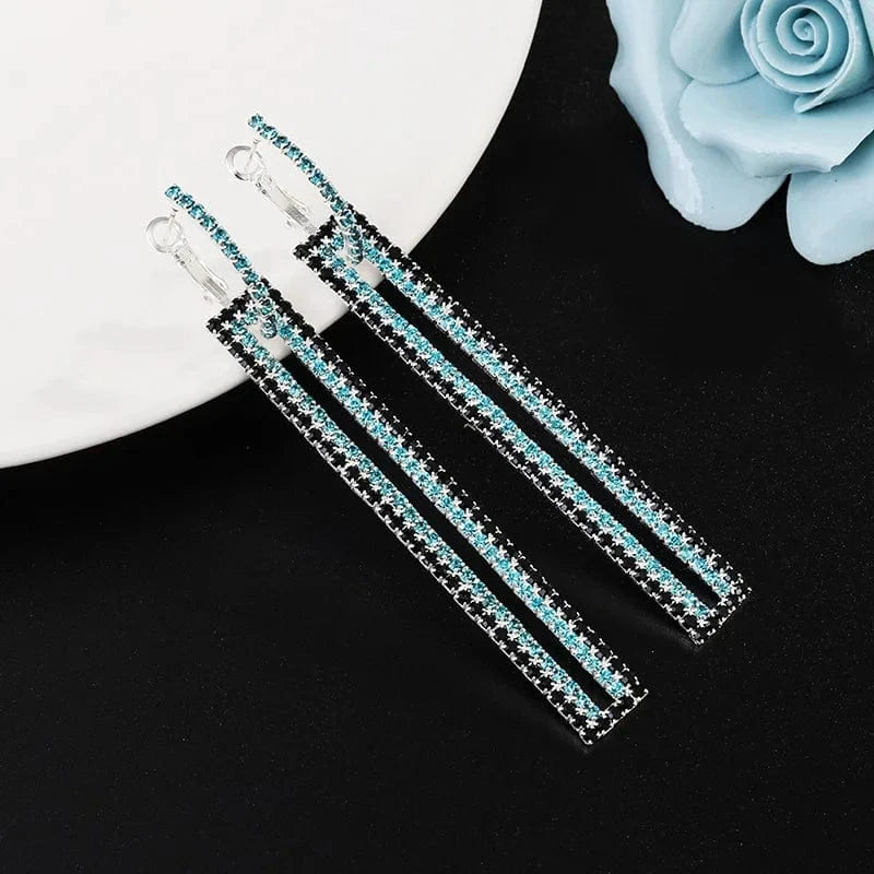 Black+Green Fashion Long Geometric Drop Earrings Luxury Gold Silver Color Rectangle Rhinestone Hoop Earring For Women Party Jewelry Gift