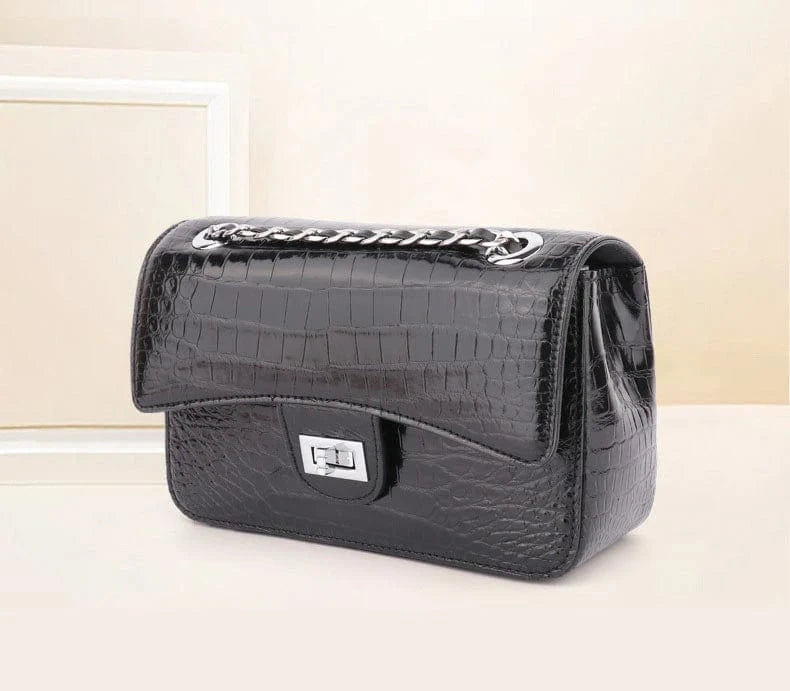 Black High Quality Designer Famous Brands Handbags Genuine Leather Crocodile Luxury Ladies Chain Shoulder Hand Bag Fashion Women
