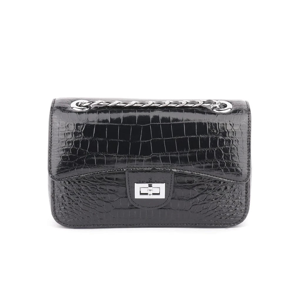 Black High Quality Designer Famous Brands Handbags Genuine Leather Crocodile Luxury Ladies Chain Shoulder Hand Bag Fashion Women