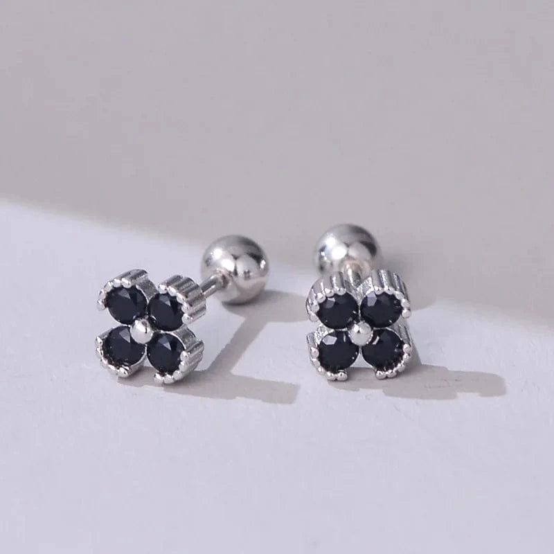 Black Hot Sale Pure Fine Earrings Zircon Ear stud S925 Sterling Silver CZ Flower Trendy Stud Earrings Jewelry For Women gift jewelry