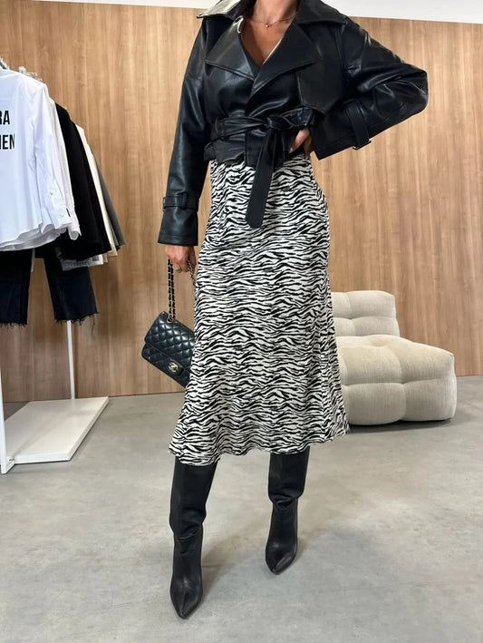 black / L Autumn Fashion High Waist Slim Fit Printed Women's Skirt