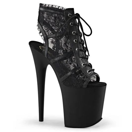 Black lace lace up leaky toe black super high heel 20 cm club model walk show pole dance high heels thick soled sandals