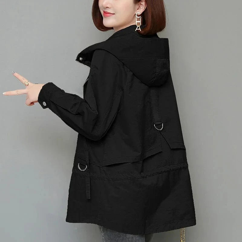 Black  Lining / XL Mother's Windbreaker Women's Spring And Autumn 2023 New Middle-Aged Mother's Loose And Thin Coat Korean Lining Trench Hooded 3XL