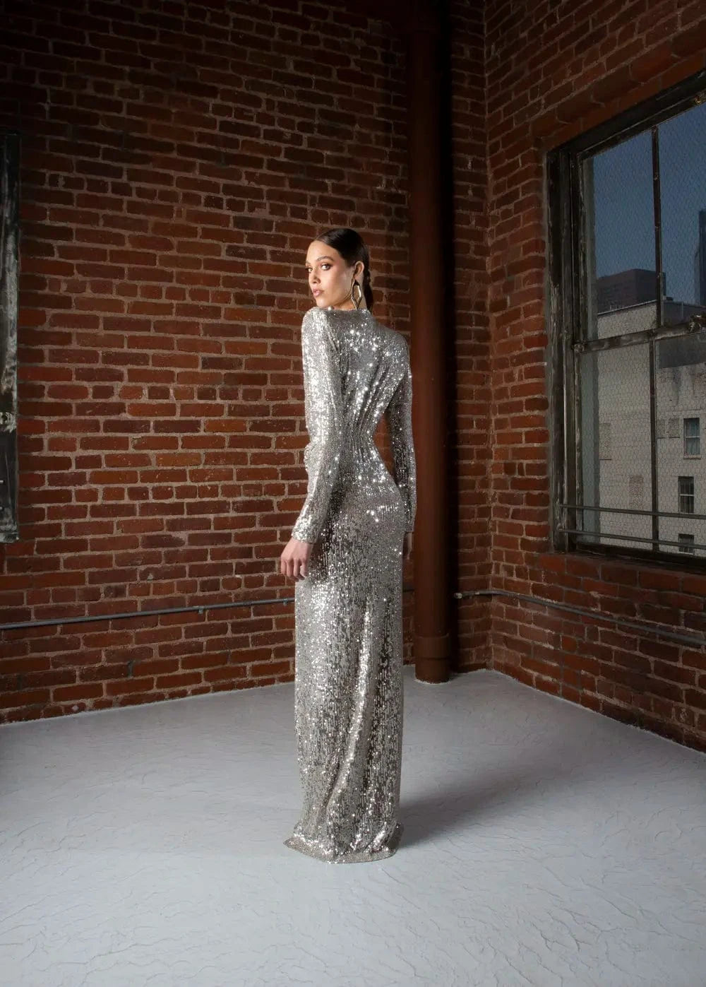 Black Long Sleeves Sequined Dresses High Split Party Dresses Women Evening Elegant Dress