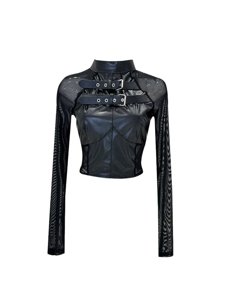 Black / M 2023 Women Patchwork Black Gothic T-Shirt Punk Y2k 90s Fashion Long Sleeve Tee Top Korean Vintage Harajuku Grunge Funny T-Shirts