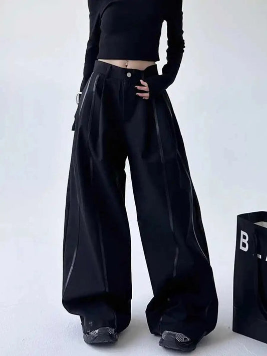 Black / M Women's Black Gothic Urban Pants Baggy Oversize Suits Long Pants Harajuku Japanese 2000s Style Y2k Emo Vintage Trousers Clothes