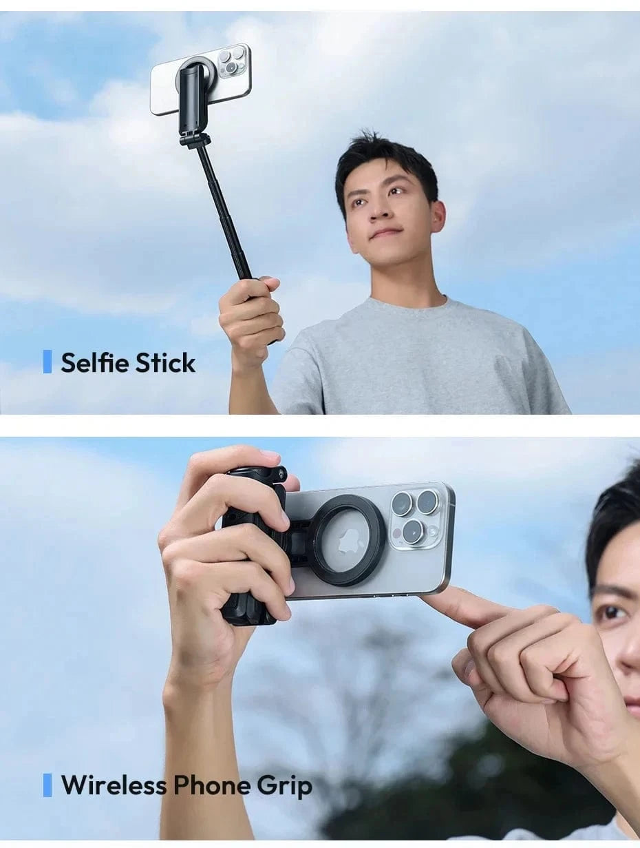 Black Magnetic Phone Tripod Wireless Phone Grip Selfie Stick Desktop Tripod for iPhone 16 15 14 13 12 Pro Max For Samsung phone holder