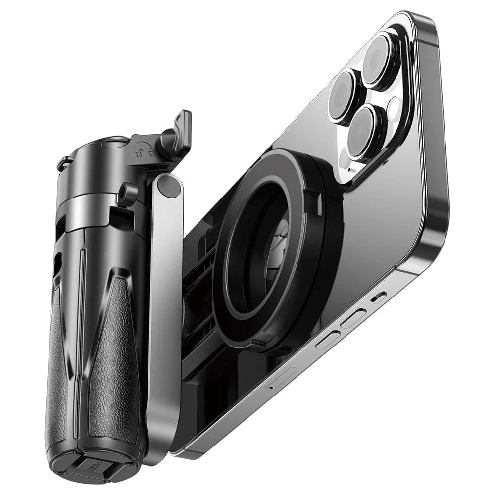 Black Magnetic Phone Tripod Wireless Phone Grip Selfie Stick Desktop Tripod for iPhone 16 15 14 13 12 Pro Max For Samsung phone holder