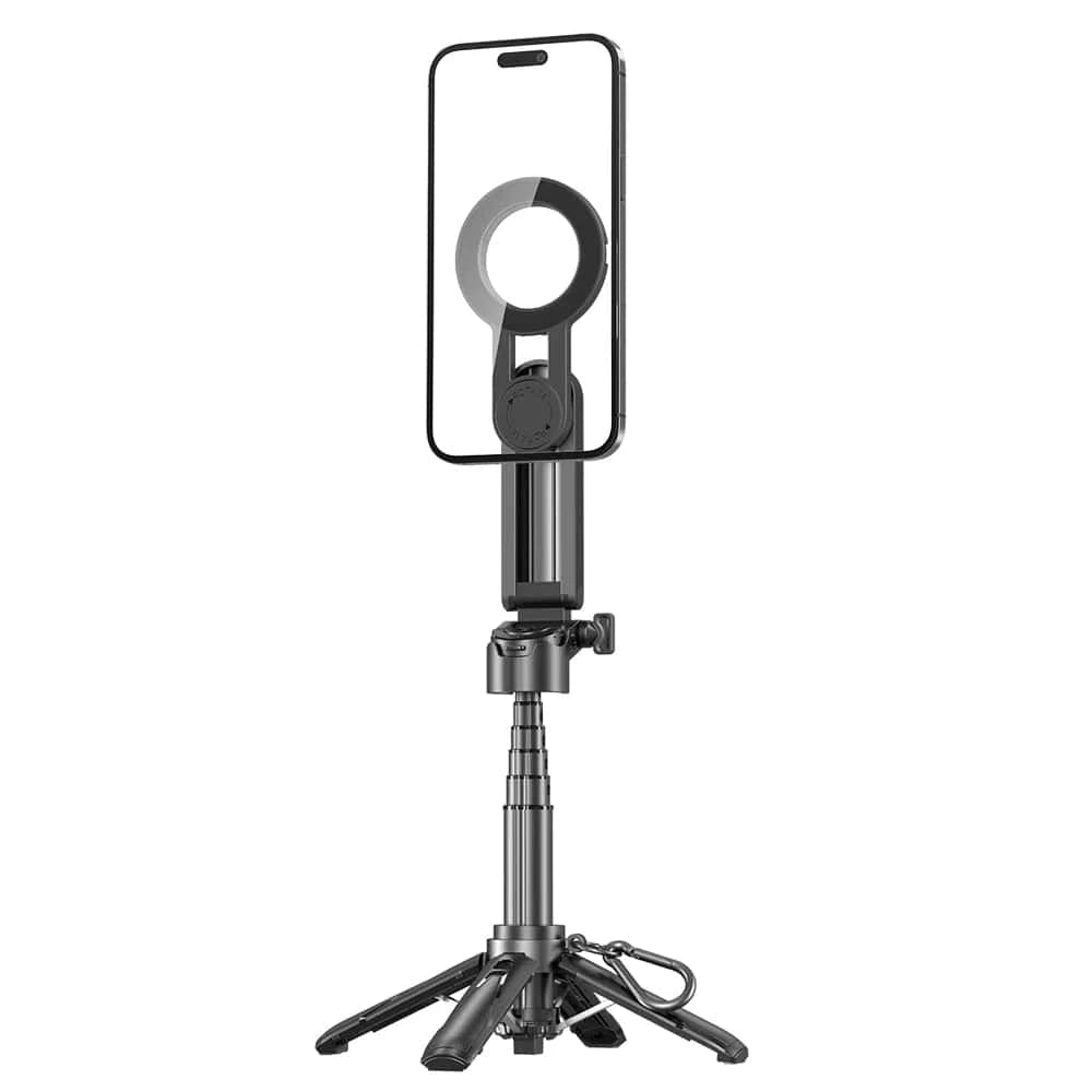 Black Magnetic Phone Tripod Wireless Phone Grip Selfie Stick Desktop Tripod for iPhone 16 15 14 13 12 Pro Max For Samsung phone holder