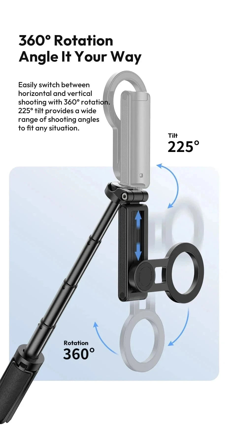 Black Magnetic Phone Tripod Wireless Phone Grip Selfie Stick Desktop Tripod for iPhone 16 15 14 13 12 Pro Max For Samsung phone holder
