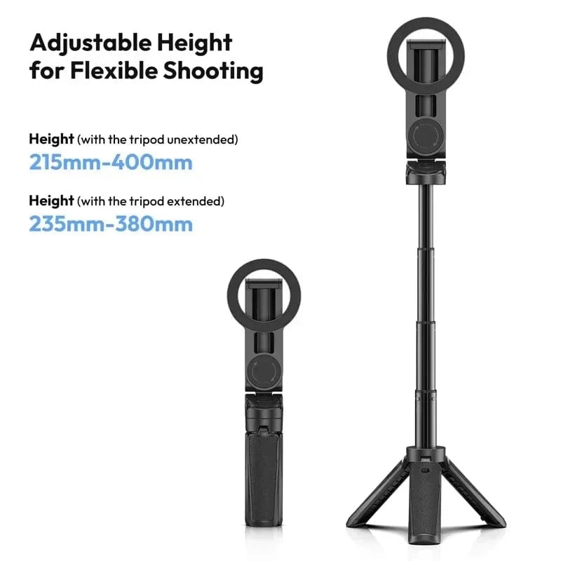 Black Magnetic Phone Tripod Wireless Phone Grip Selfie Stick Desktop Tripod for iPhone 16 15 14 13 12 Pro Max For Samsung phone holder