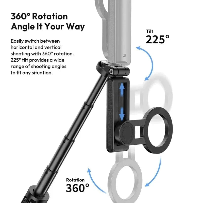 Black Magnetic Phone Tripod Wireless Phone Grip Selfie Stick Desktop Tripod for iPhone 16 15 14 13 12 Pro Max For Samsung phone holder
