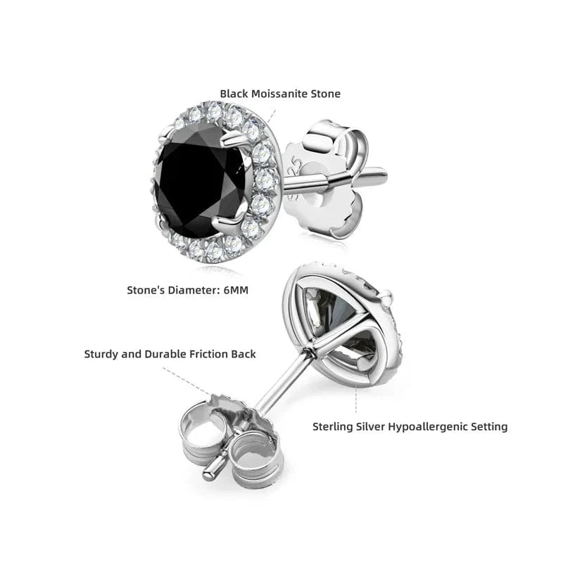 Black Moissanite Unique Earrings 925 Stud Earrings for Party Hiphop Black Hip Hop Jewelry Gold Moissanite VVS Silver Plated Trendy 1 Pair
