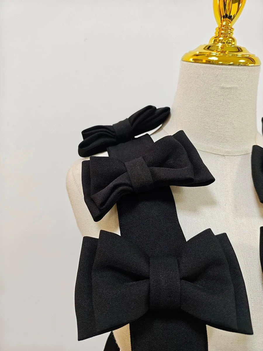 BLACK / One Size VGH Sweet Style Spliced Bowknot Vest for Women Square Collar Sleeveless Patchwork Button Fashionable Tank Tops Female Clothing