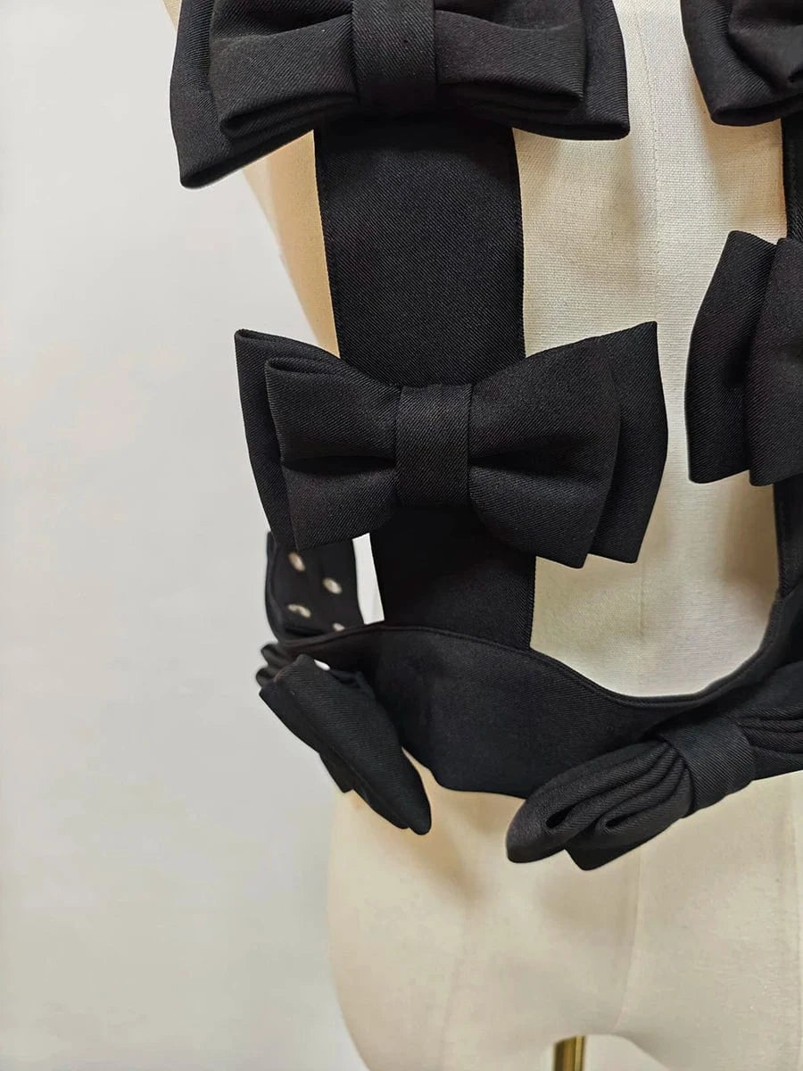 BLACK / One Size VGH Sweet Style Spliced Bowknot Vest for Women Square Collar Sleeveless Patchwork Button Fashionable Tank Tops Female Clothing