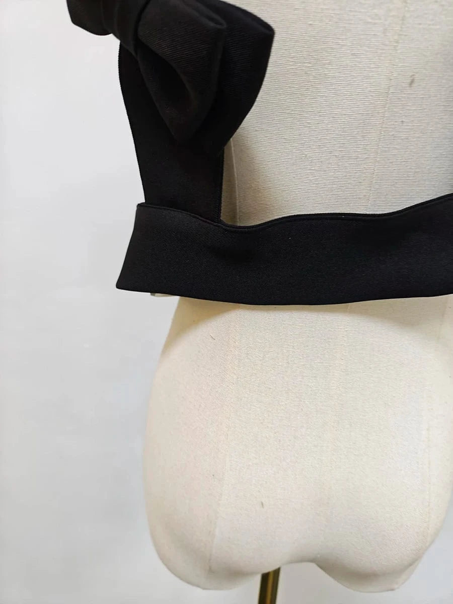 BLACK / One Size VGH Sweet Style Spliced Bowknot Vest for Women Square Collar Sleeveless Patchwork Button Fashionable Tank Tops Female Clothing