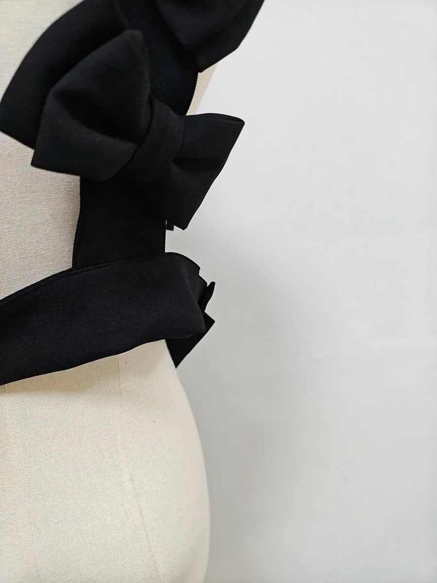 BLACK / One Size VGH Sweet Style Spliced Bowknot Vest for Women Square Collar Sleeveless Patchwork Button Fashionable Tank Tops Female Clothing