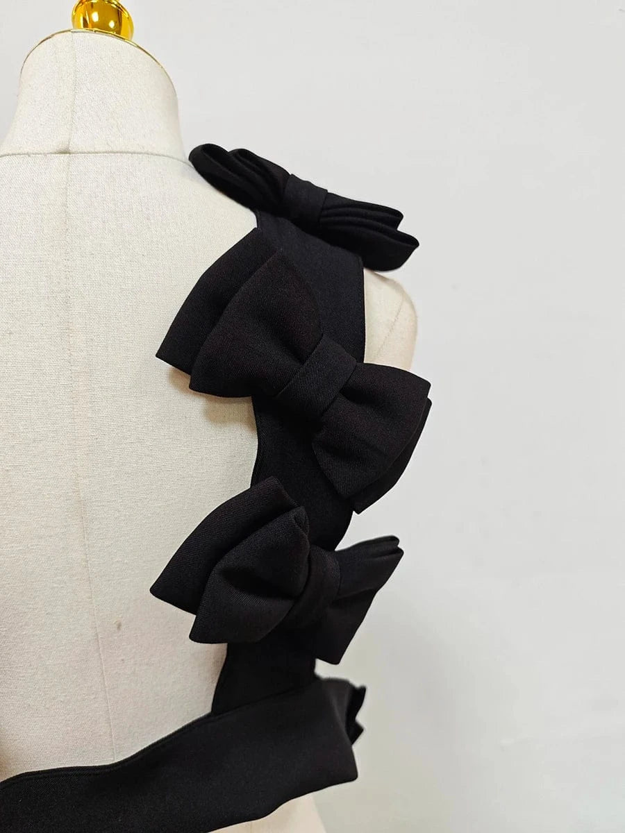 BLACK / One Size VGH Sweet Style Spliced Bowknot Vest for Women Square Collar Sleeveless Patchwork Button Fashionable Tank Tops Female Clothing