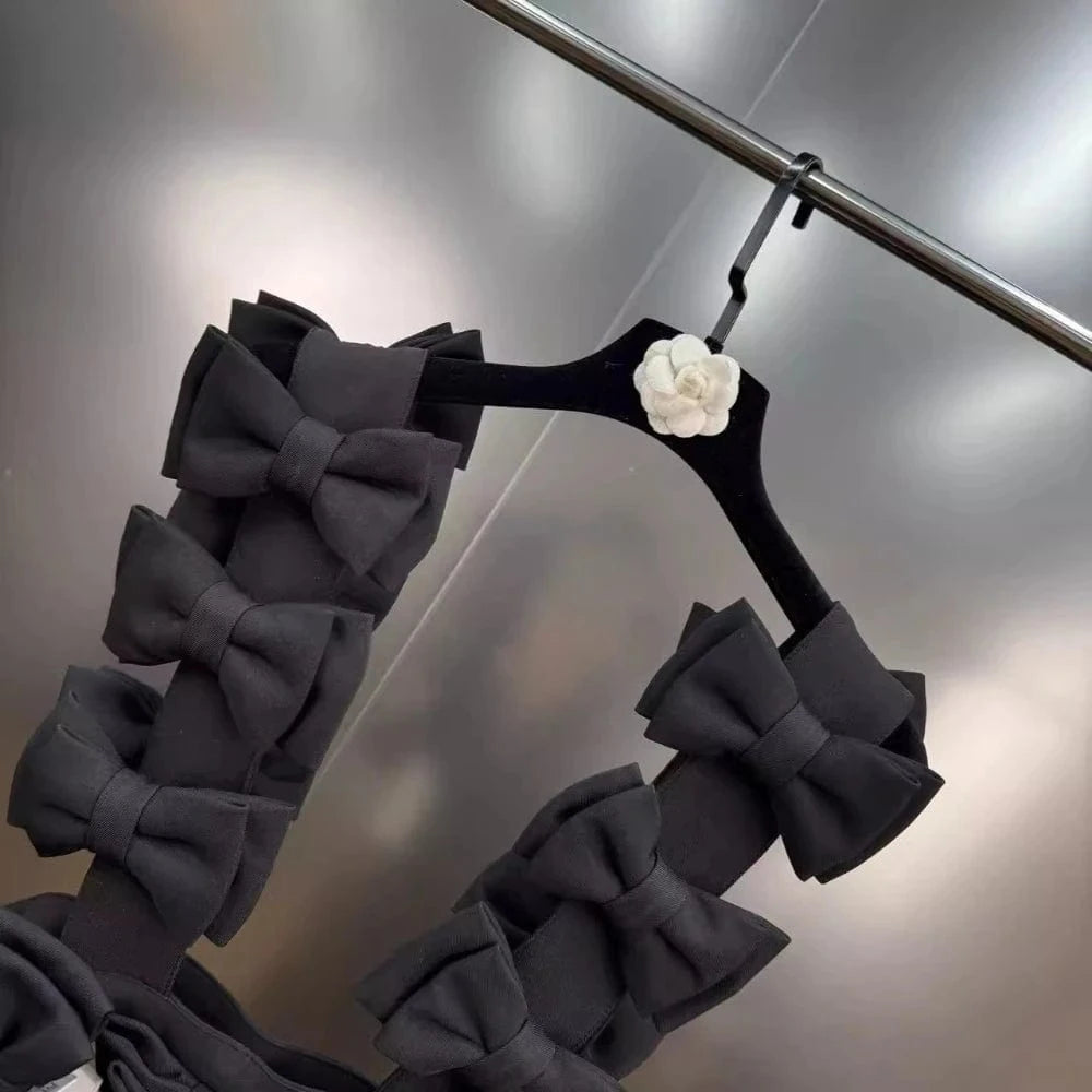 BLACK / One Size VGH Sweet Style Spliced Bowknot Vest for Women Square Collar Sleeveless Patchwork Button Fashionable Tank Tops Female Clothing
