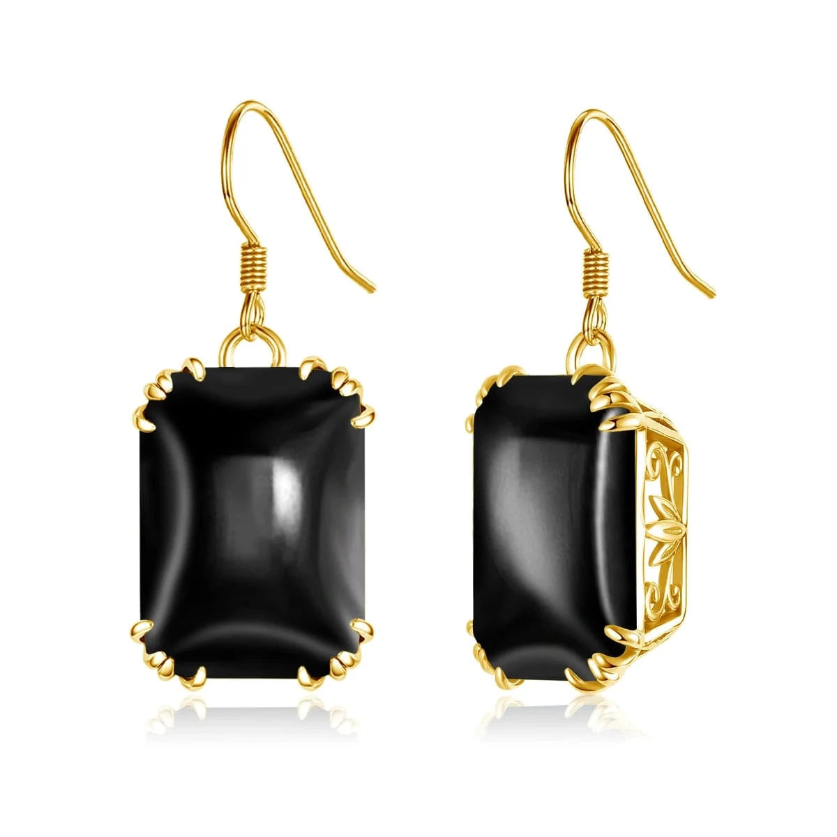 Black Onyx Handmade 18K Gold Square Amethyst Earrings  Women Wedding Party  Real Pure 925 Sterling Silver long earrings jewelry