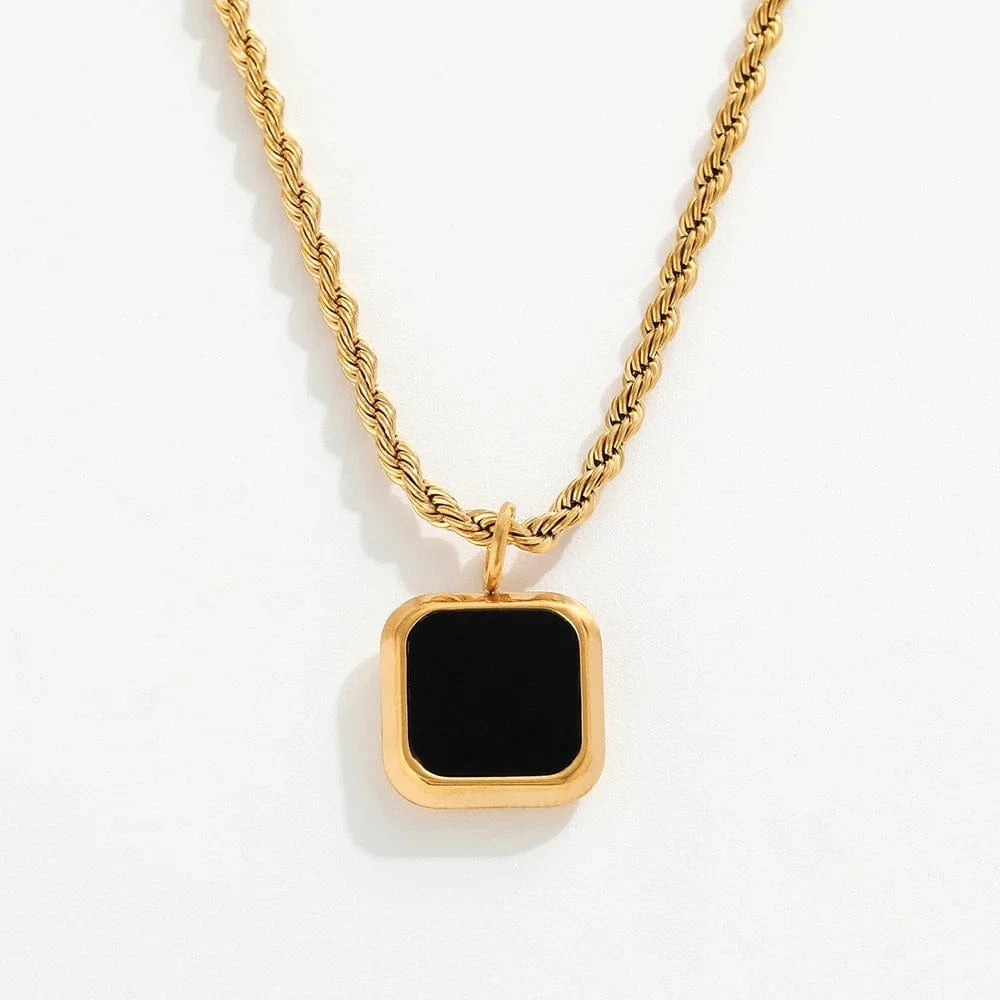 Black Onyx Joolim Rope Chain Square Black Onyx Pendant Necklace Stainless Steel Necklace Jewelry Wholesale Drop Shipping