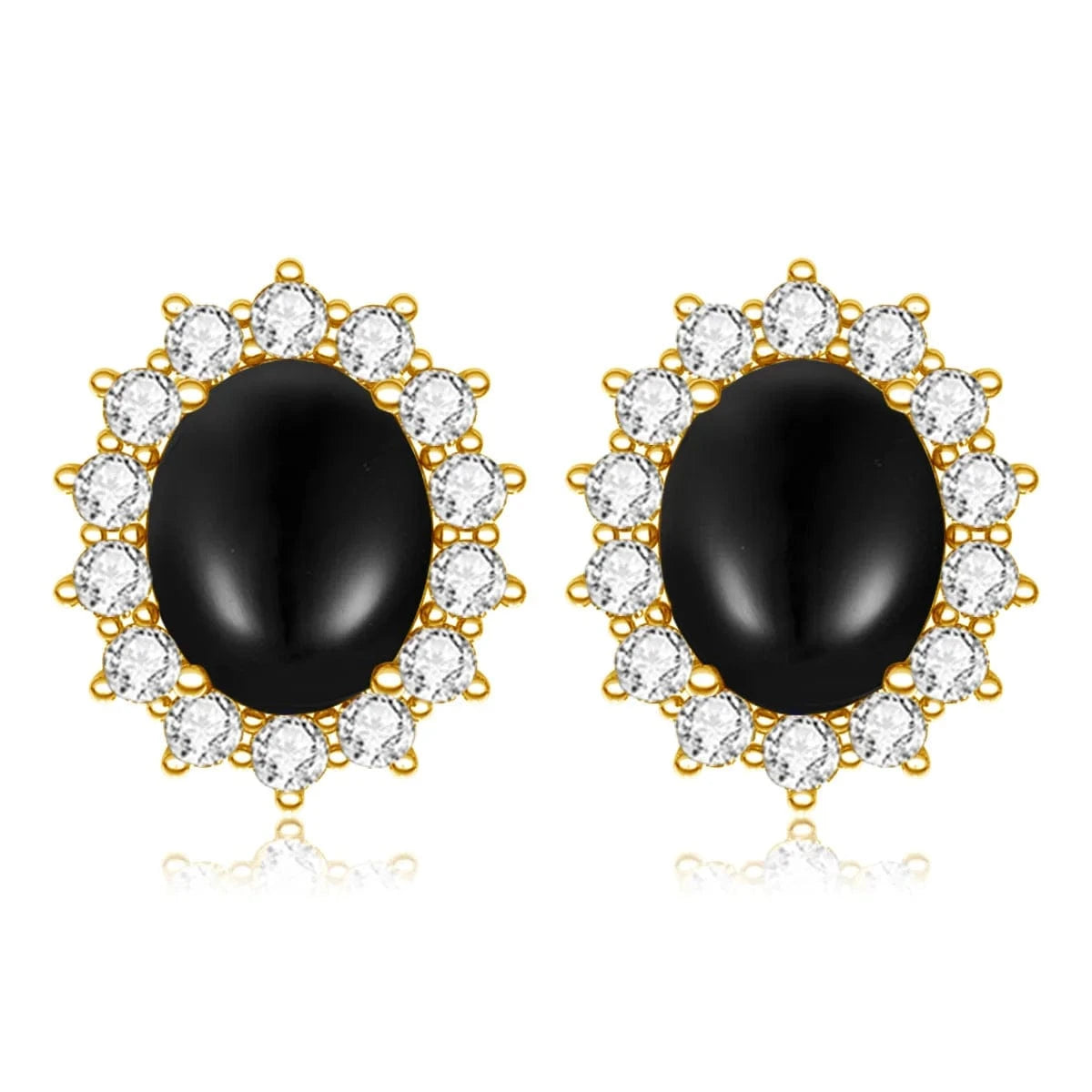 Black Onyx Luxury Sterling Silver 925 Stud Earrings with Garnet Princess Diana Inspired Design for Anniversary Celebrations