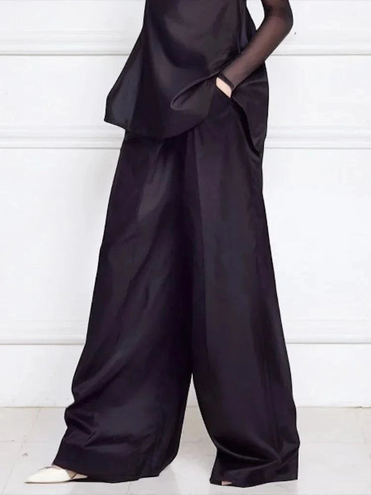 Black Pants / L Beautyblue Women Loose Trousers Black Wide Leg Pants 2025 Fashion Spring Pocket Solid Color Casual Floor Mopping Bottoms Female