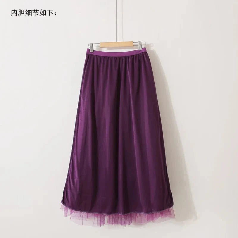 Black Patchwork Mesh Skirt For Women High Waist Casual Ball Gown Skirts Female Fashion New Clothes 2024 Spring