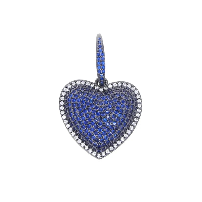 Black Rope chain 60cm / N273-Blue Hip Hop Blue Purple Heart Pendant Necklace Iced Out Bling Micro Pave 5A CZ Cubic Zirconia Men Boy Jewelry