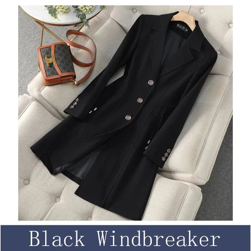 black / S / CHINA High End Female Coat Long Slim Trench Coat For Women’S England Single Breasted Khaki Women Windbreaker Larger Size Outwear