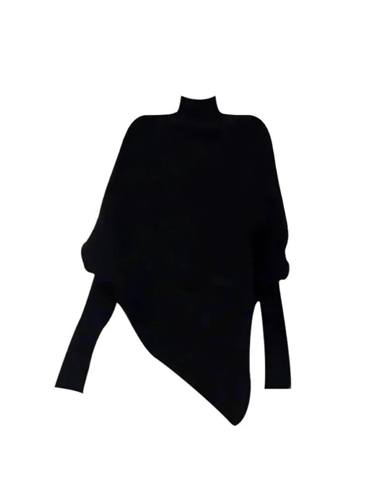 Black / S Women Black Gothic Pullover Sweater Harajuku Aesthetic Y2k Long Sleeves Turtleneck Knitted Sweaters Vintage 2000s Clothes Autumn