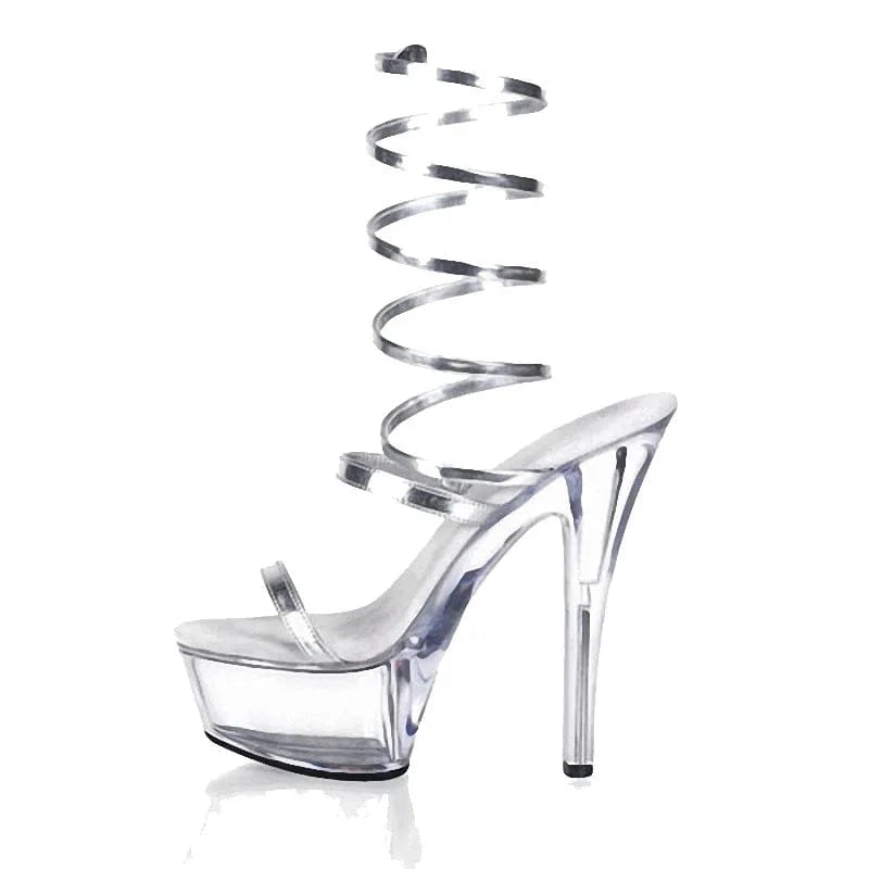 Black stiletto 15 cm stiletto platform Stiletto High Heels model show fashion sandals 6 inch women's large summer shoes