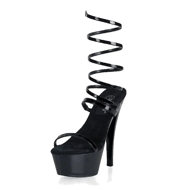 Black stiletto 15 cm stiletto platform Stiletto High Heels model show fashion sandals 6 inch women's large summer shoes