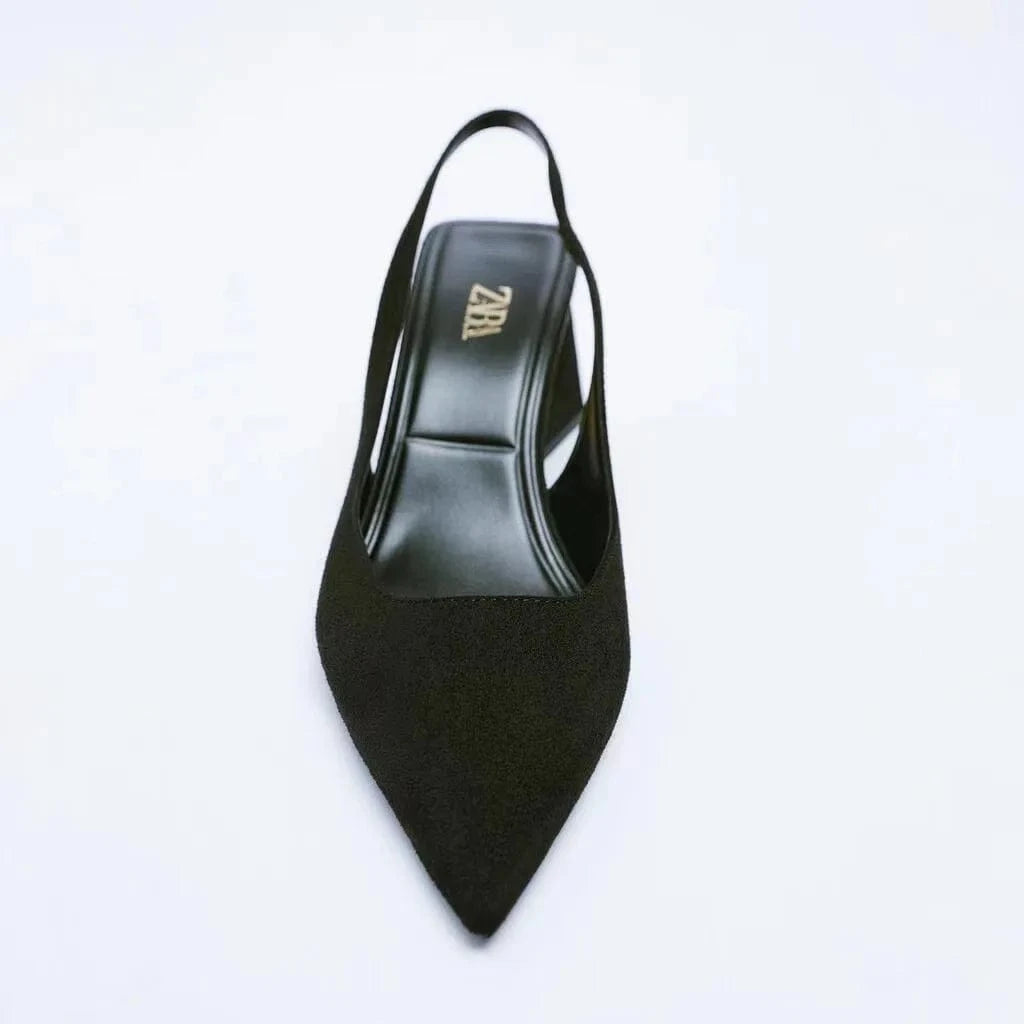 Black Summer Sandals Women Casual Pointed Toe Wrap-toe Shoes Slingback Large Size High Heel Sandals For Ladies Dress Shopping ZA Shoes