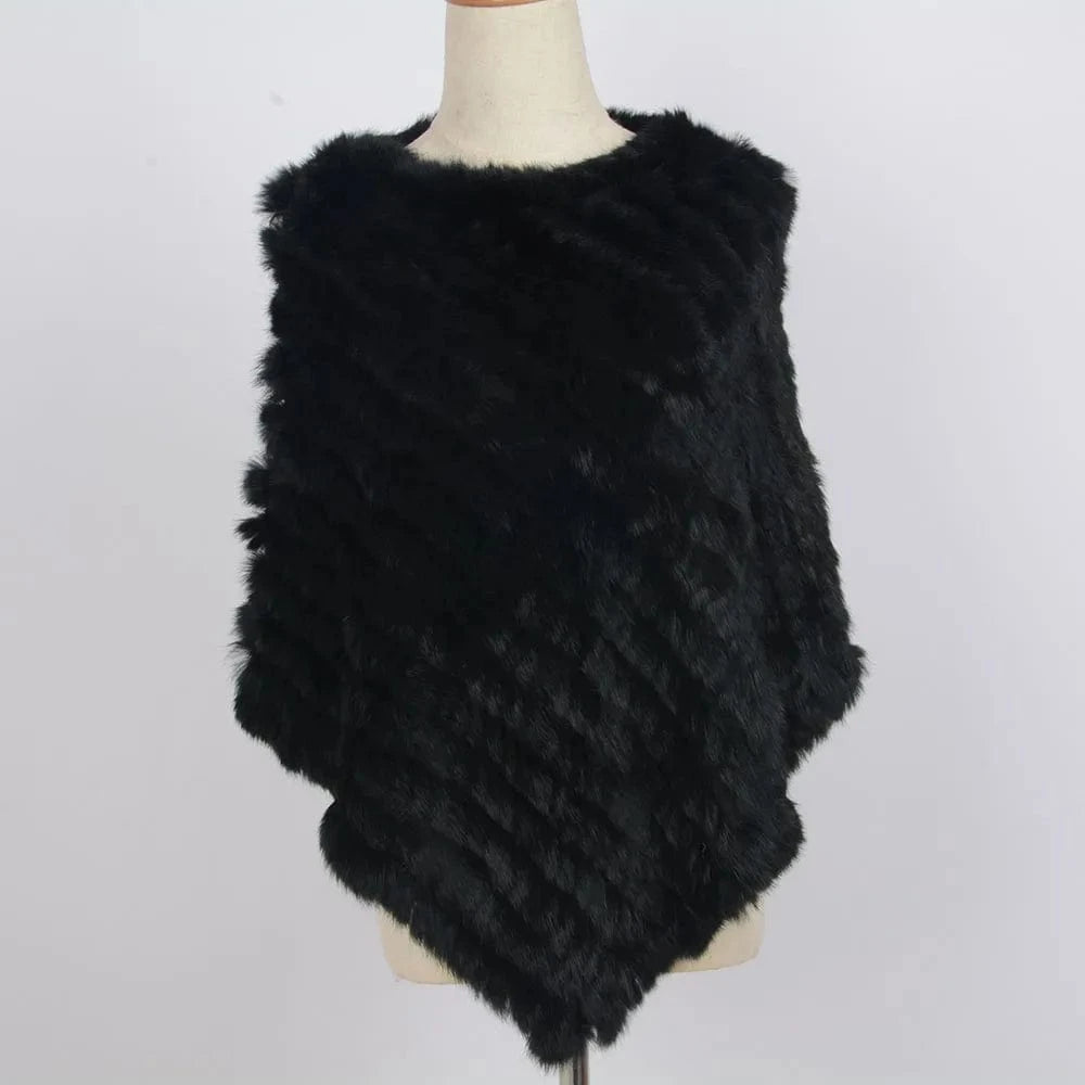 Black Various Colors Fur Poncho Stretchy Soft Knitted  Rex Rabbit Fur Shawls for Lady