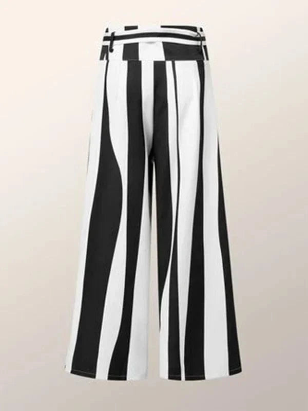 Black White Pants / S Fashion Black White Striped Wide Leg Pants Women 2024 New Autumn Lace-up High Waisted Loose Casual Commute Trousers