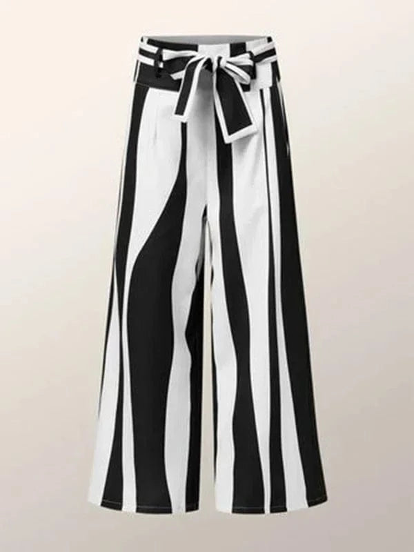 Black White Pants / S Fashion Black White Striped Wide Leg Pants Women 2024 New Autumn Lace-up High Waisted Loose Casual Commute Trousers
