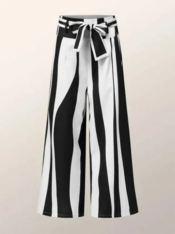 Black White Pants / S Fashion Black White Striped Wide Leg Pants Women 2024 New Autumn Lace-up High Waisted Loose Casual Commute Trousers