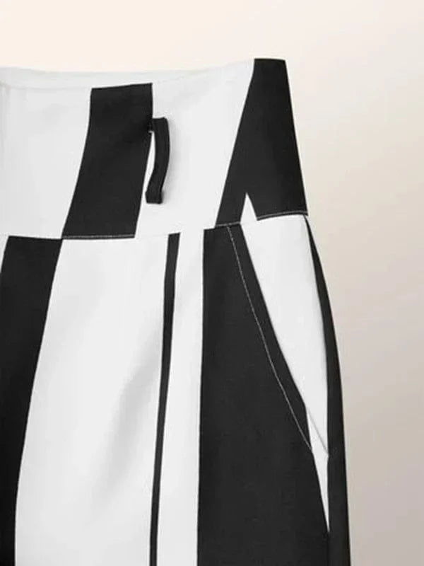 Black White Pants / S Fashion Black White Striped Wide Leg Pants Women 2024 New Autumn Lace-up High Waisted Loose Casual Commute Trousers