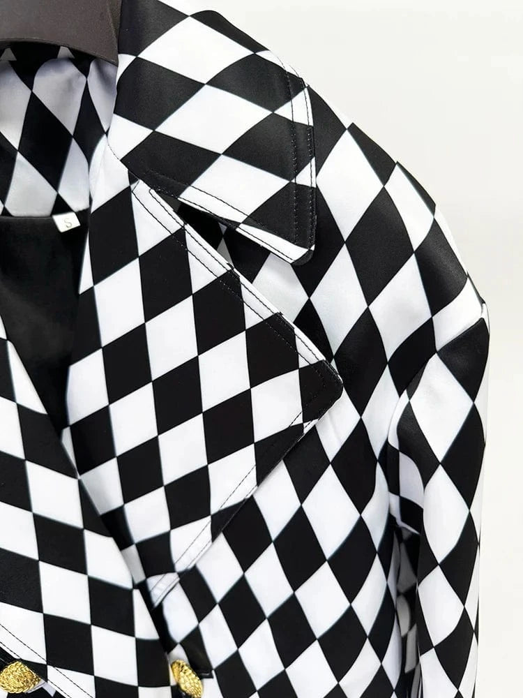 Black White / S HIGH STREET Newest Fall Winter 2024 Designer Overcoat Women's Rhombus Diamonds Printed Long Trench
