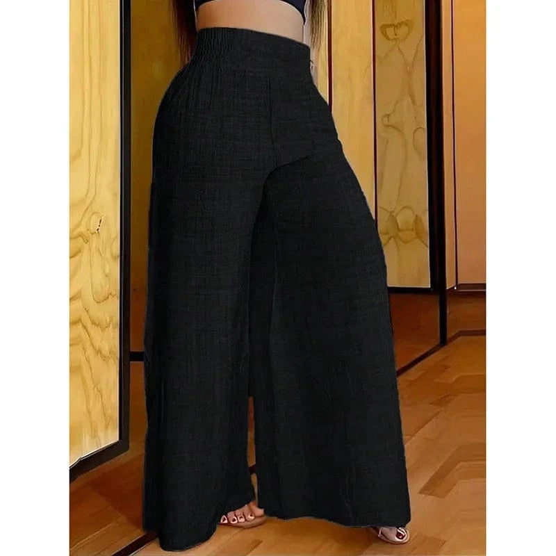 black / XL New Spring And Summer Women's Solid Color High Waist Slimming Wide Leg Pants 2025 Female Fashion Clothing Pantalones De Mujer