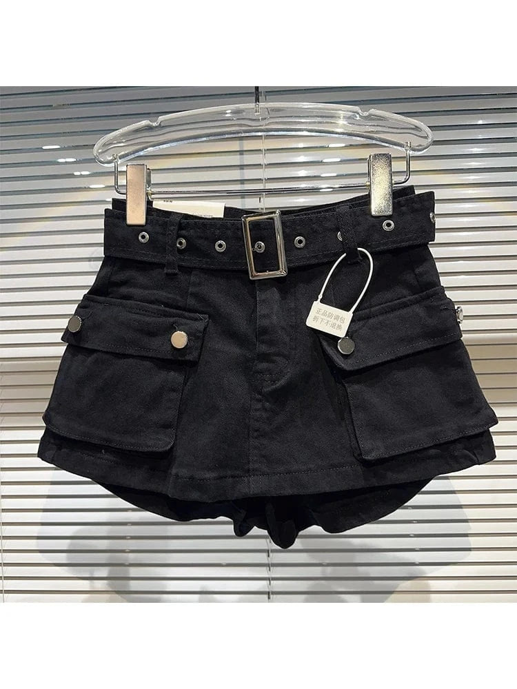 Black / XL Women's Black Denim Cargo Shorts Fashion High Waist Ladies Streetwear Baggy Cowboy Shorts Jeans 2000s Y2k Harajuku 2000s Clothes