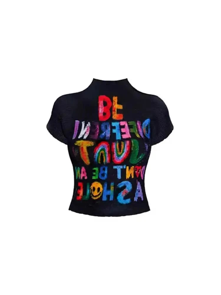 Black / XL Women's T-shirt Harajuku Korean Y2k Graphic Print Short Sleeve Tee Top Clothes Fashion Vintage Streetwear Elastic T-shirt 2025