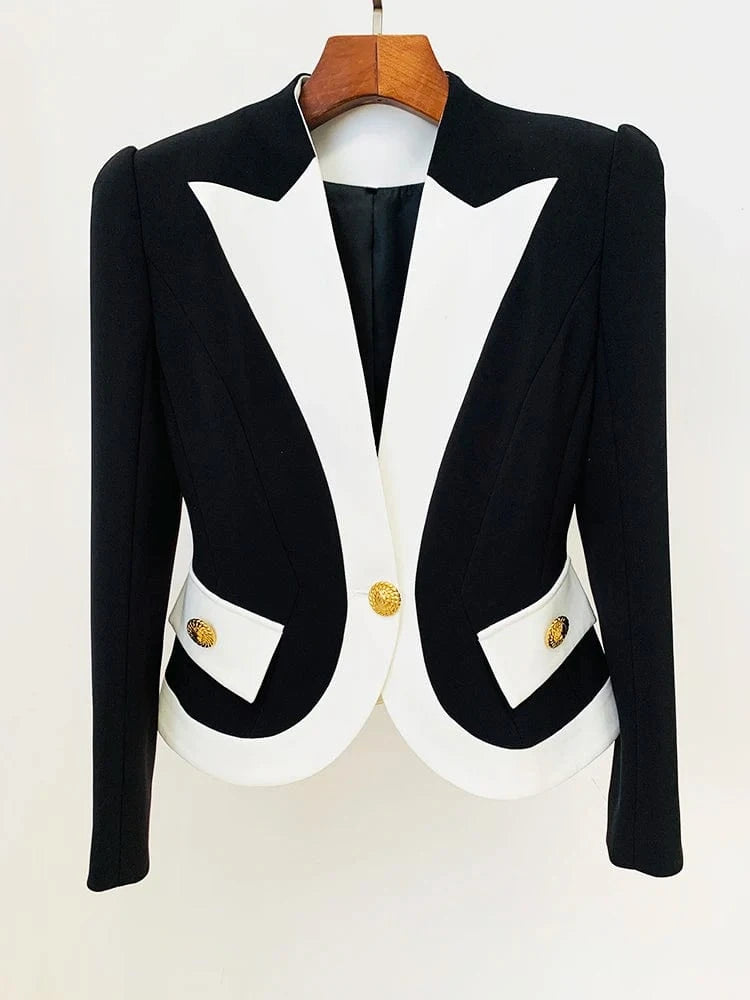 black / XXL HIGH STREET New Fashion 2024 Designer Jacket Women's Color Block Single Button Blazer