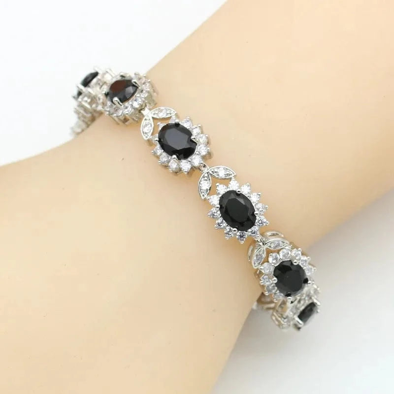 Black Zircon Silver Wedding Jewelry Sets For Women Party Bracelet Earrings Necklace Pendant Ring Valentine's Day gift
