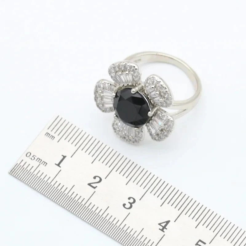 Black Zircon Silver Wedding Jewelry Sets For Women Party Bracelet Earrings Necklace Pendant Ring Valentine's Day gift