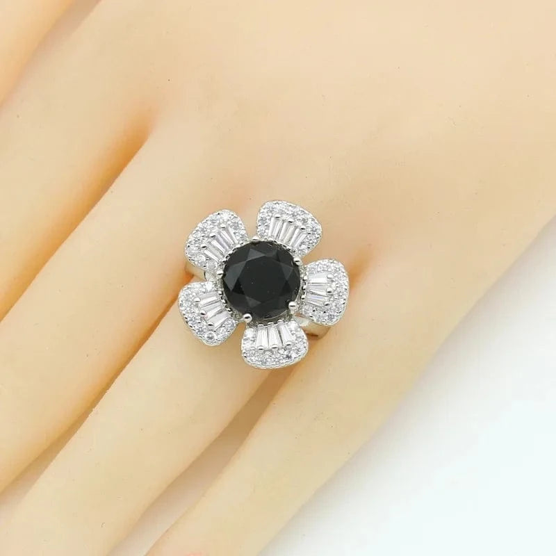Black Zircon Silver Wedding Jewelry Sets For Women Party Bracelet Earrings Necklace Pendant Ring Valentine's Day gift