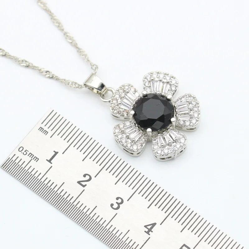 Black Zircon Silver Wedding Jewelry Sets For Women Party Bracelet Earrings Necklace Pendant Ring Valentine's Day gift
