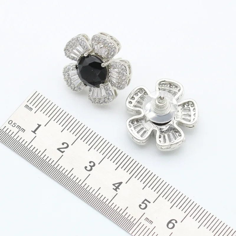Black Zircon Silver Wedding Jewelry Sets For Women Party Bracelet Earrings Necklace Pendant Ring Valentine's Day gift